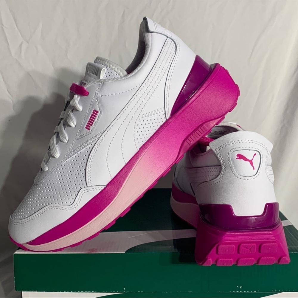 Puma Cruise Rider Leather White Magenta Platform Shoes New Womans Sizes NEW - Picture 4 of 6